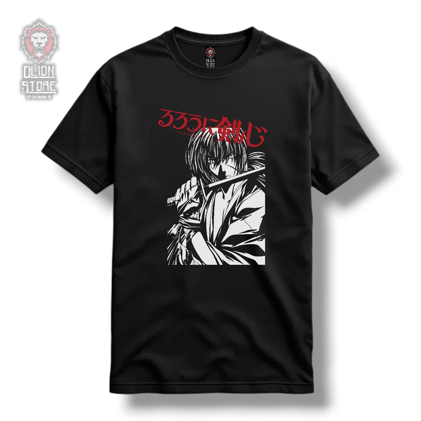Camiseta negra de Samurai X estampada, producto de DLion Store