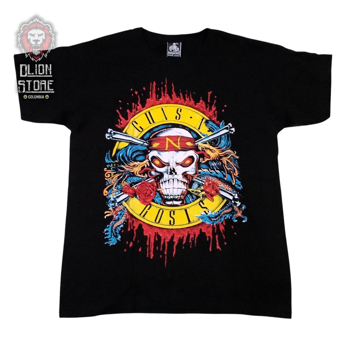 Camiseta de Guns and Roses color negro, estampada, estilo unisex, disponible en Colombia.