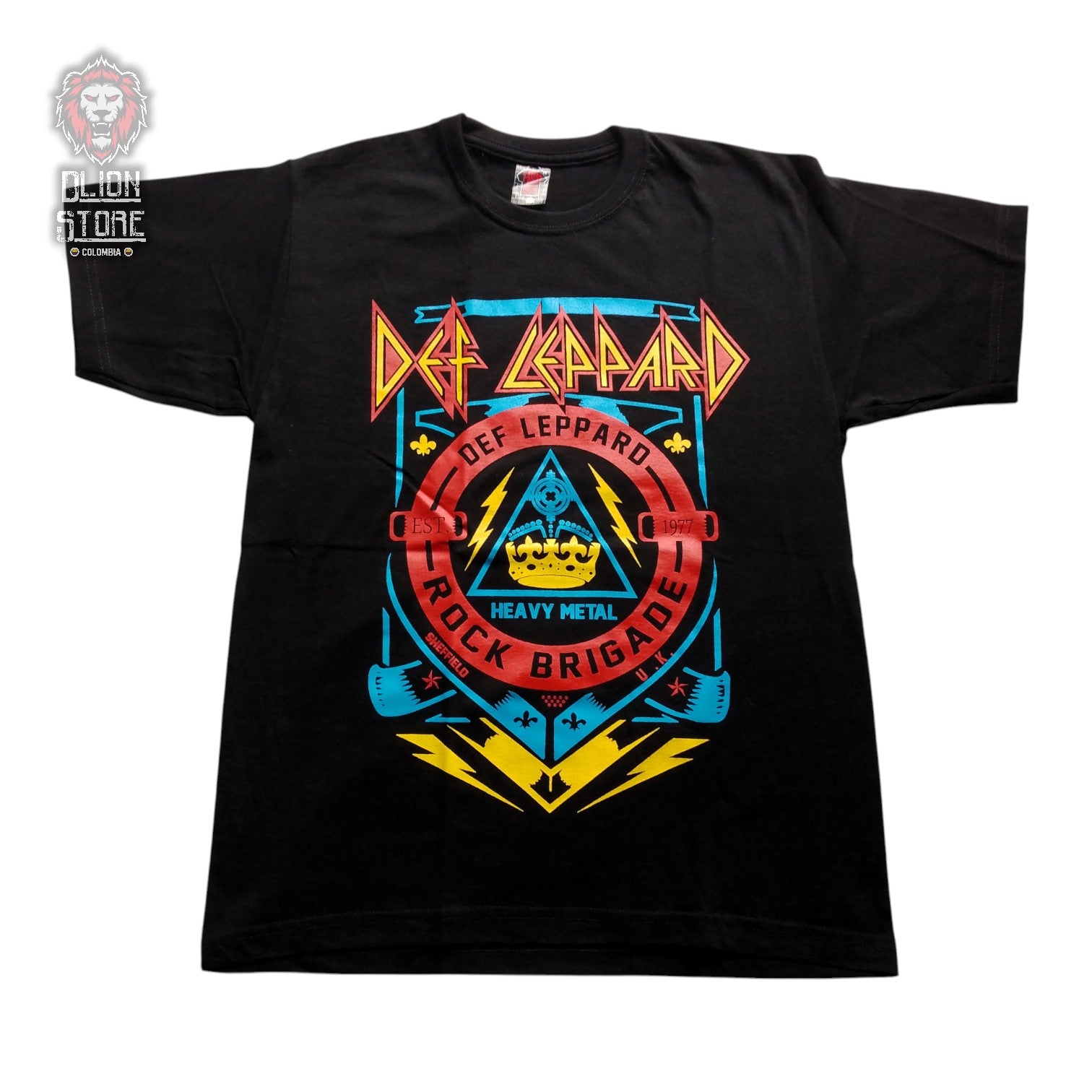 Camiseta negra unisex de Def Leppard estampada, producto de DLion Store