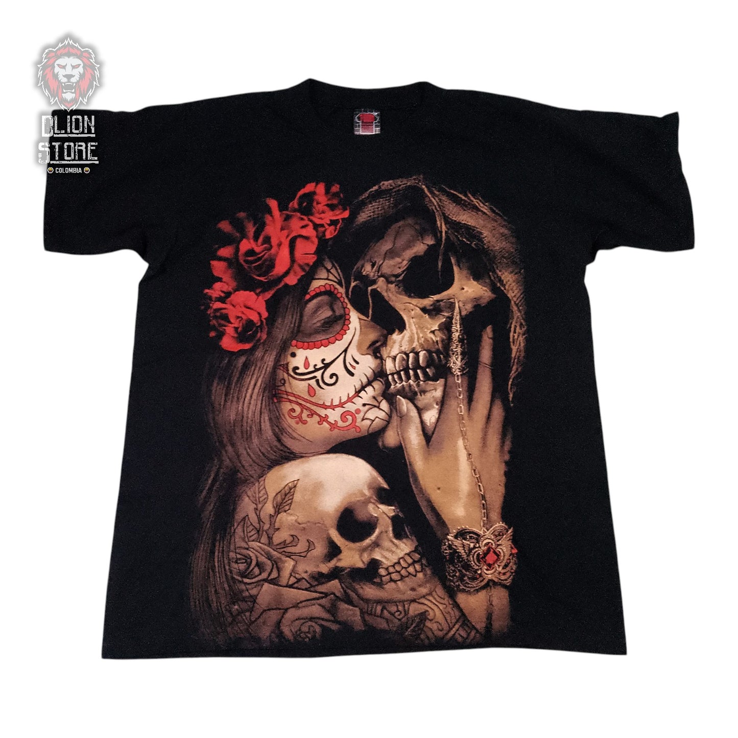 Camiseta negra unisex de Dia de los Muertos Mexico estampada, producto de DLion Store