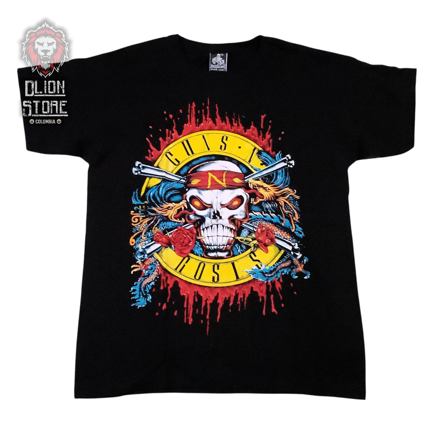Camiseta negra unisex de Guns and Roses estampada, producto de DLion Store