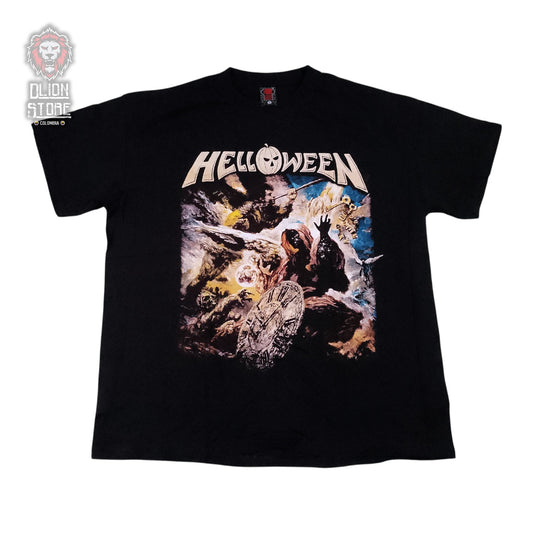 Camiseta negra unisex de Helloween estampada, producto de DLion Store