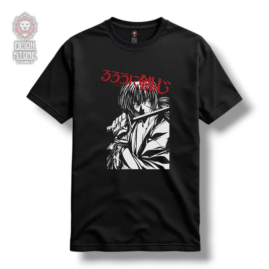 Camiseta negra de Samurai X estampada, producto de DLion Store