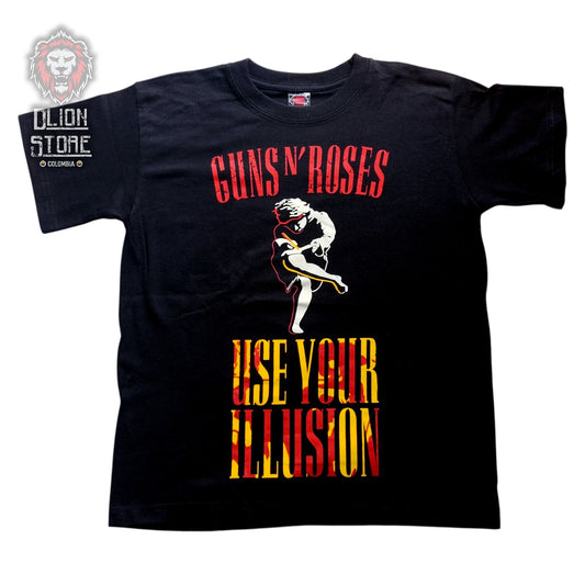 Camiseta de Guns and Roses color negro, estampada, estilo unisex, disponible en Colombia.