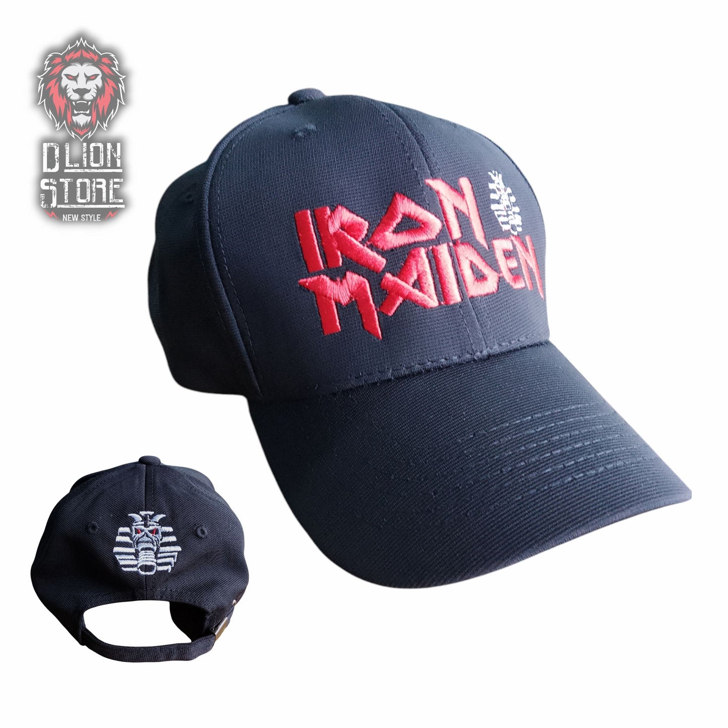 Gorra acrílica, bordada, color negro, disponible en DLion Store.