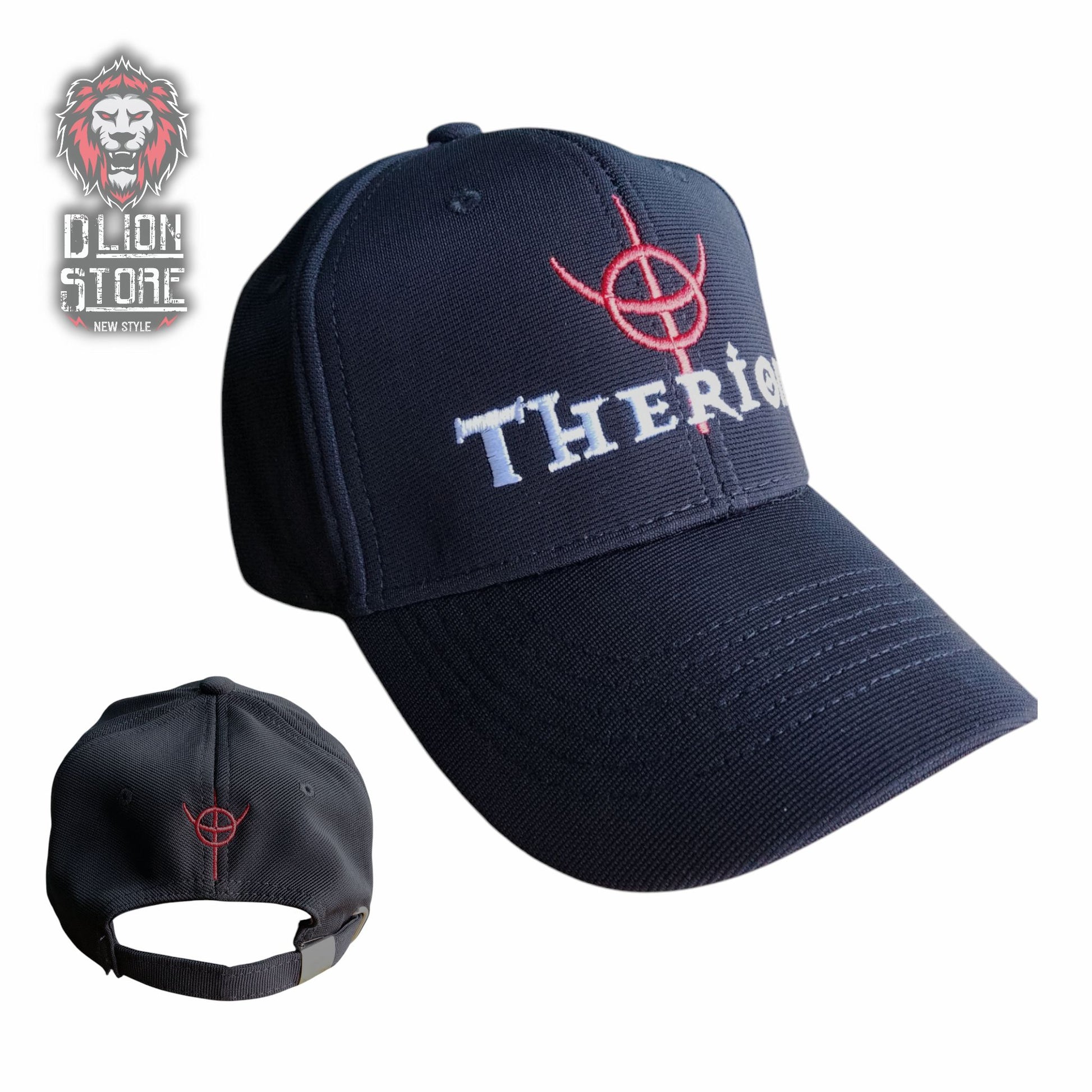 Gorra acrílica, bordada, color negro, disponible en DLion Store.