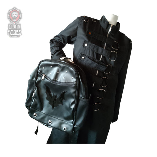 Morral color negro, hecho en cuerina, estilo unisex, disponible en Colombia.