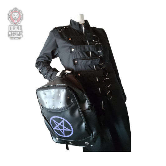 Morral color negro, hecho en cuerina, estilo unisex, disponible en Colombia.